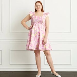 Hill House The Elizabeth Nap Dress Candy Kaleidoscope Pink Linen XL